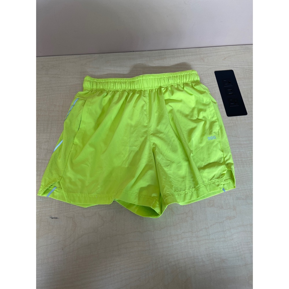DSG Mens Neon Lime Green Running Shorts Reflective Trim Size Small